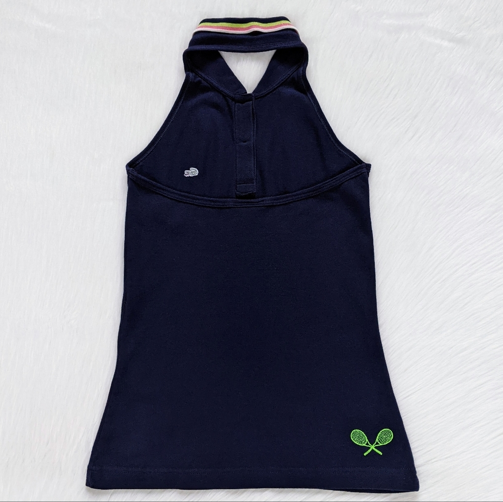 Lacoste Navy Blue Tennis Racket Embroidered Halter Neck Tank Top - Picture 6 of 11